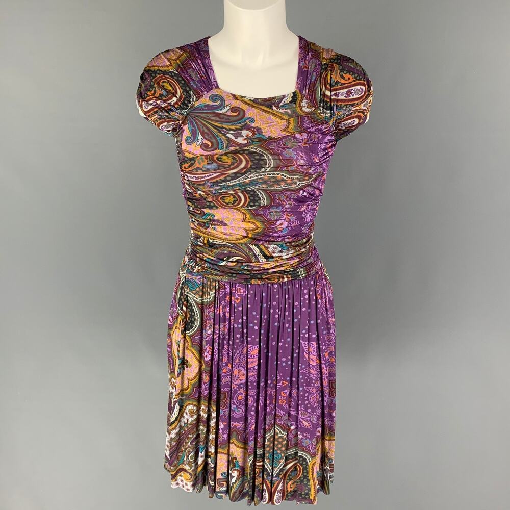 ETRO Size 4 Purple Multi-Color Viscose Paisley Sleeveless Dress